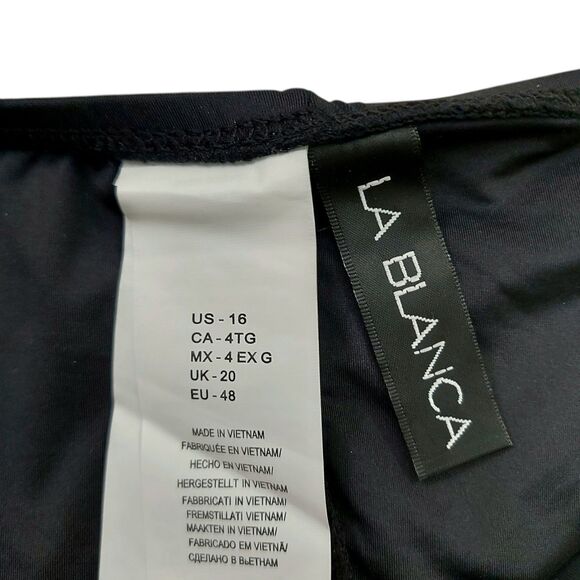 La Blanca Bikini Bottom Womens 16 Black Island Goddess Mid-Waist Sash Band Beach - Picture 7 of 10